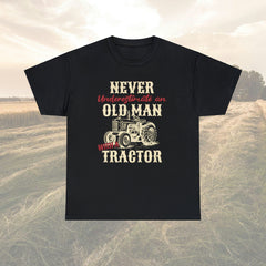 Old man and a Tractor| Gifts for Farmers|  Mens Heavy Cotton Tee