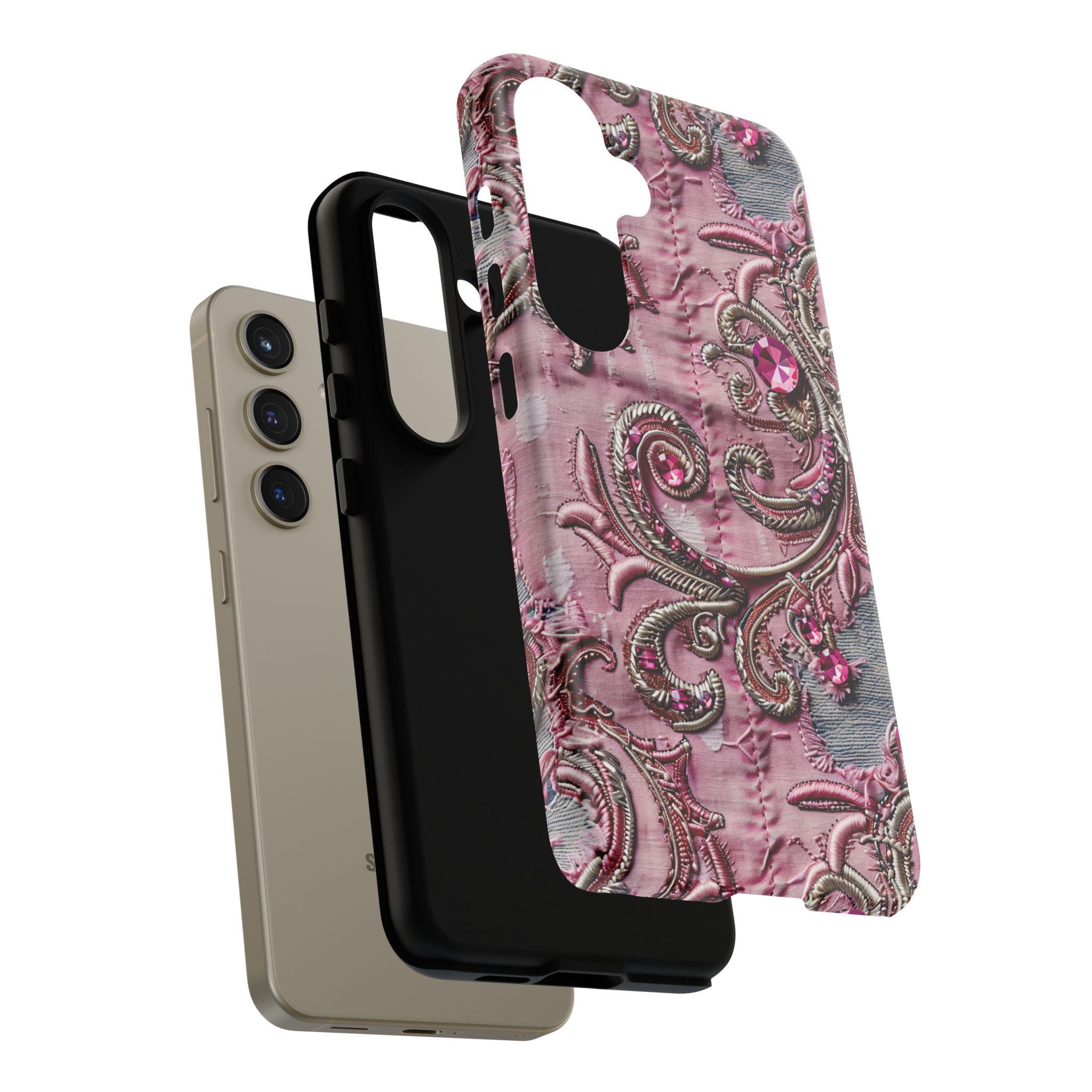 Denim and Lace Print Tough Case for Samsung and Galaxy Phones, Protective Phone Cover, Trendy phone accessory