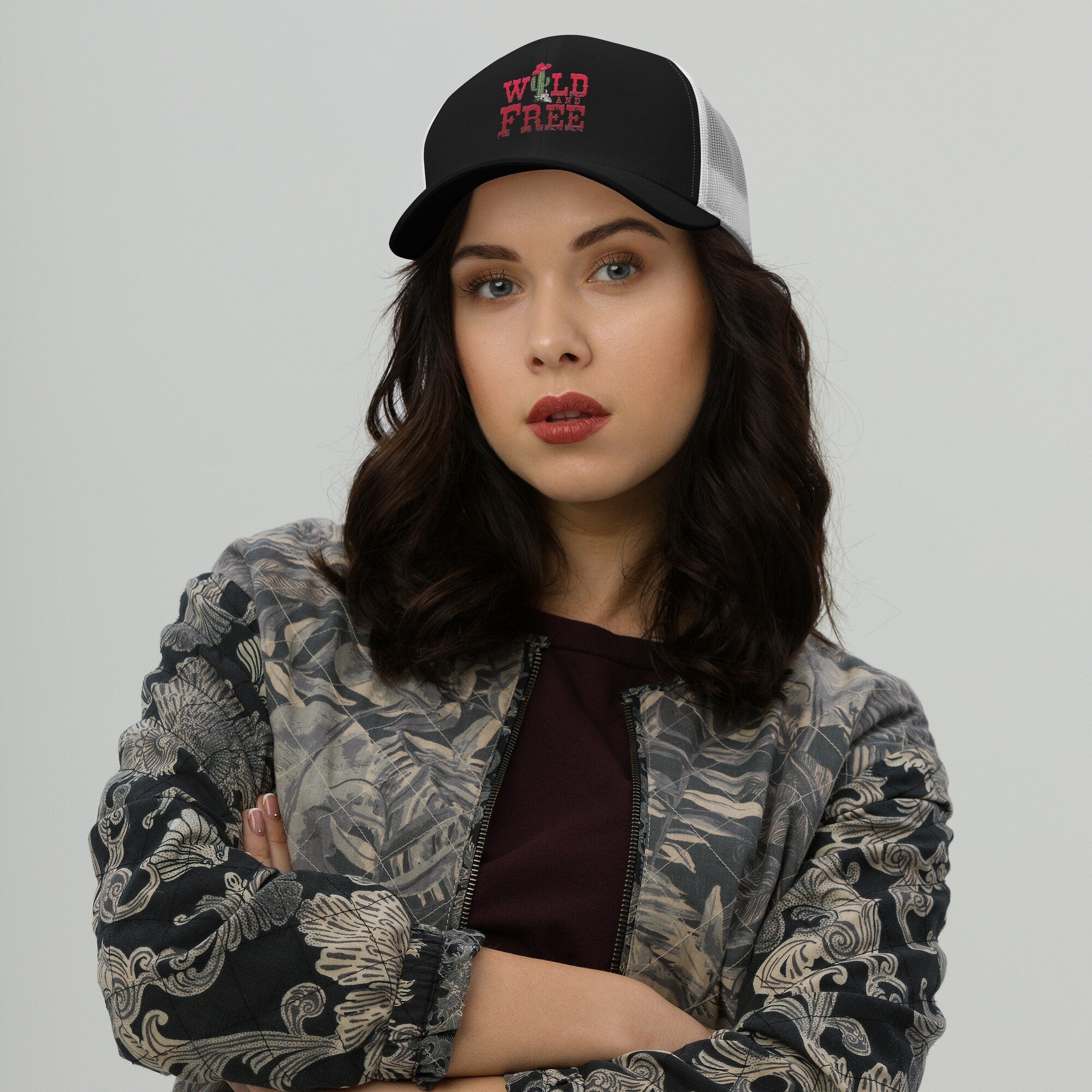 Wild and Free Embroidered Trucker Cap for women