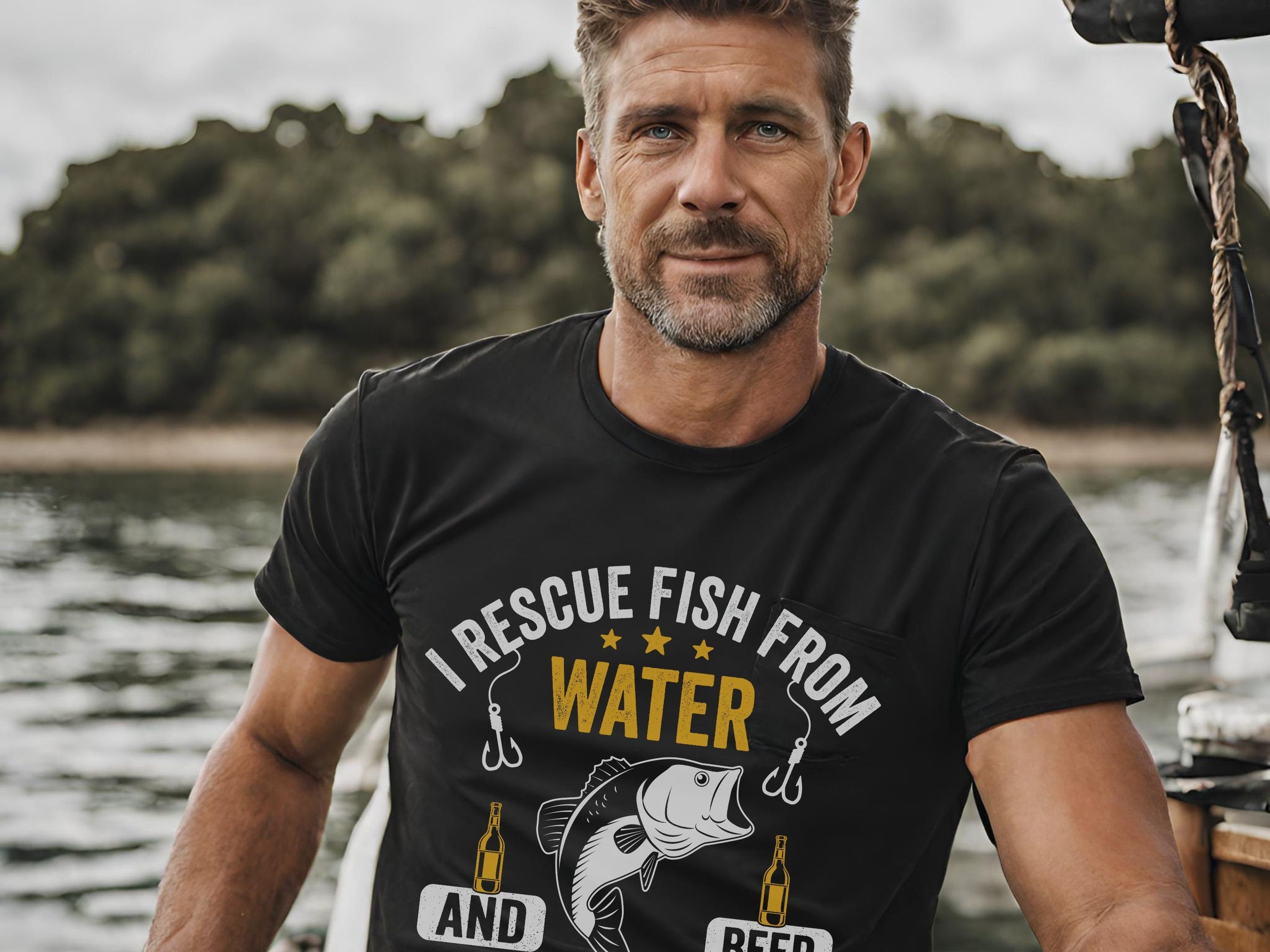 I Rescue Fish From Water and Beer From Bottles, Mens Funny Tee, Novelty shirt, Outdoorsmen Gift, Fathers Day Gift, Softstyle T-Shirt