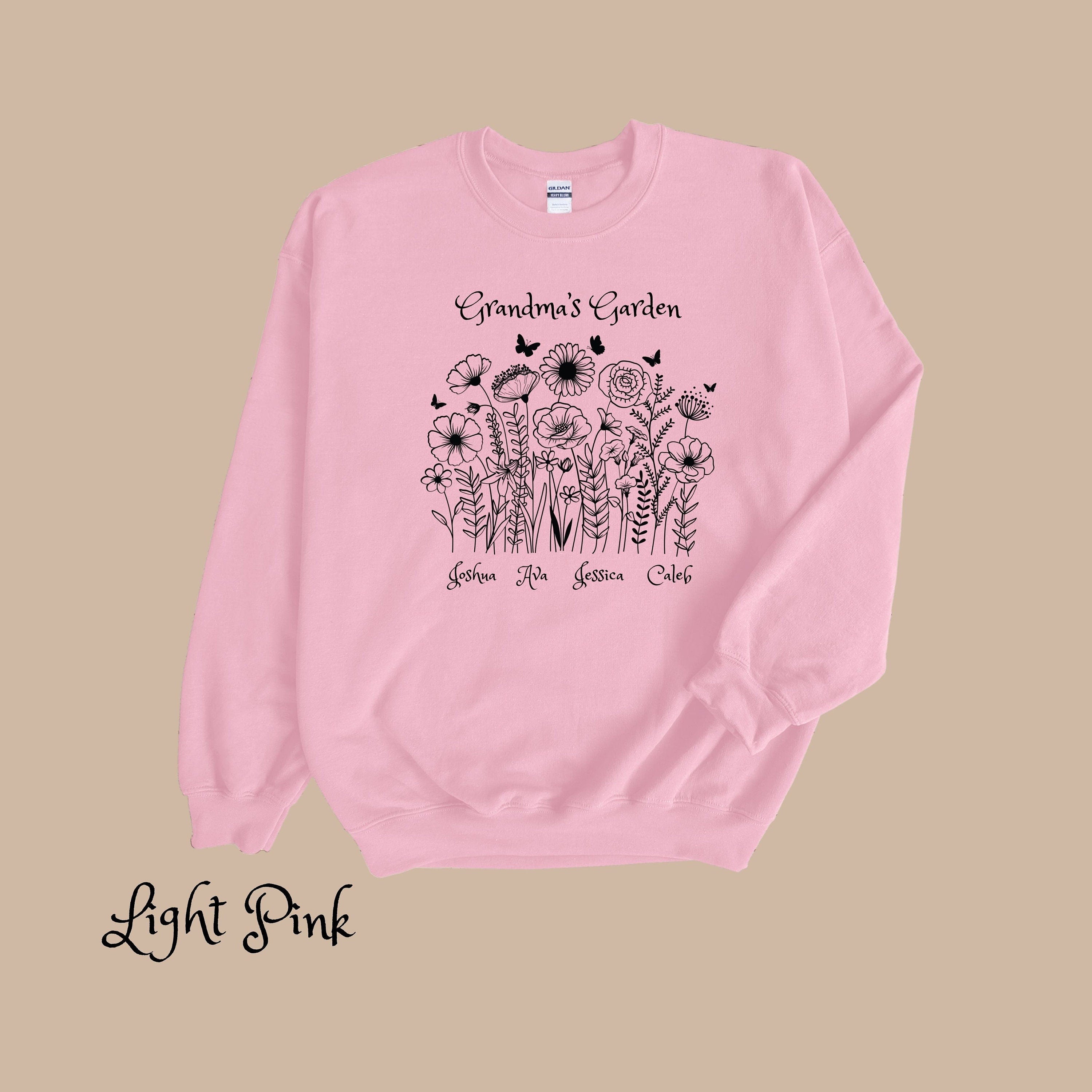 Grandmas Garden Personalized Crewneck Sweatshirt. Unique gift for Grandma that she'll love. Floral sweatshirt