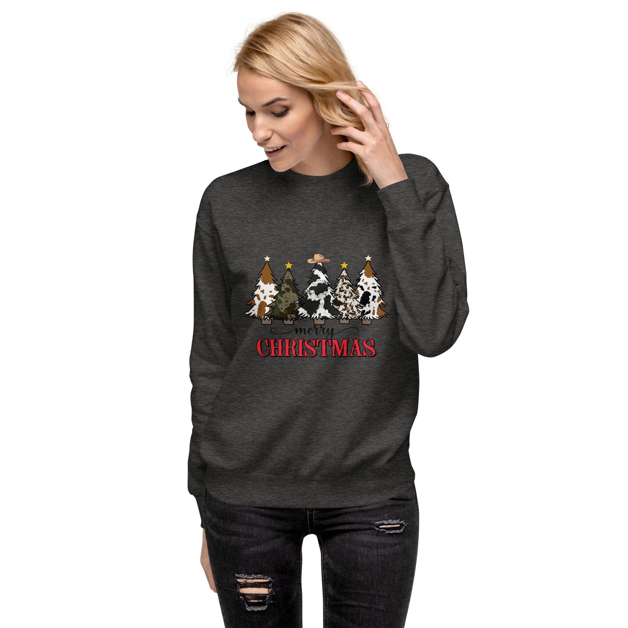 Cowy Christmas Trees -Unisex Premium Sweatshirt