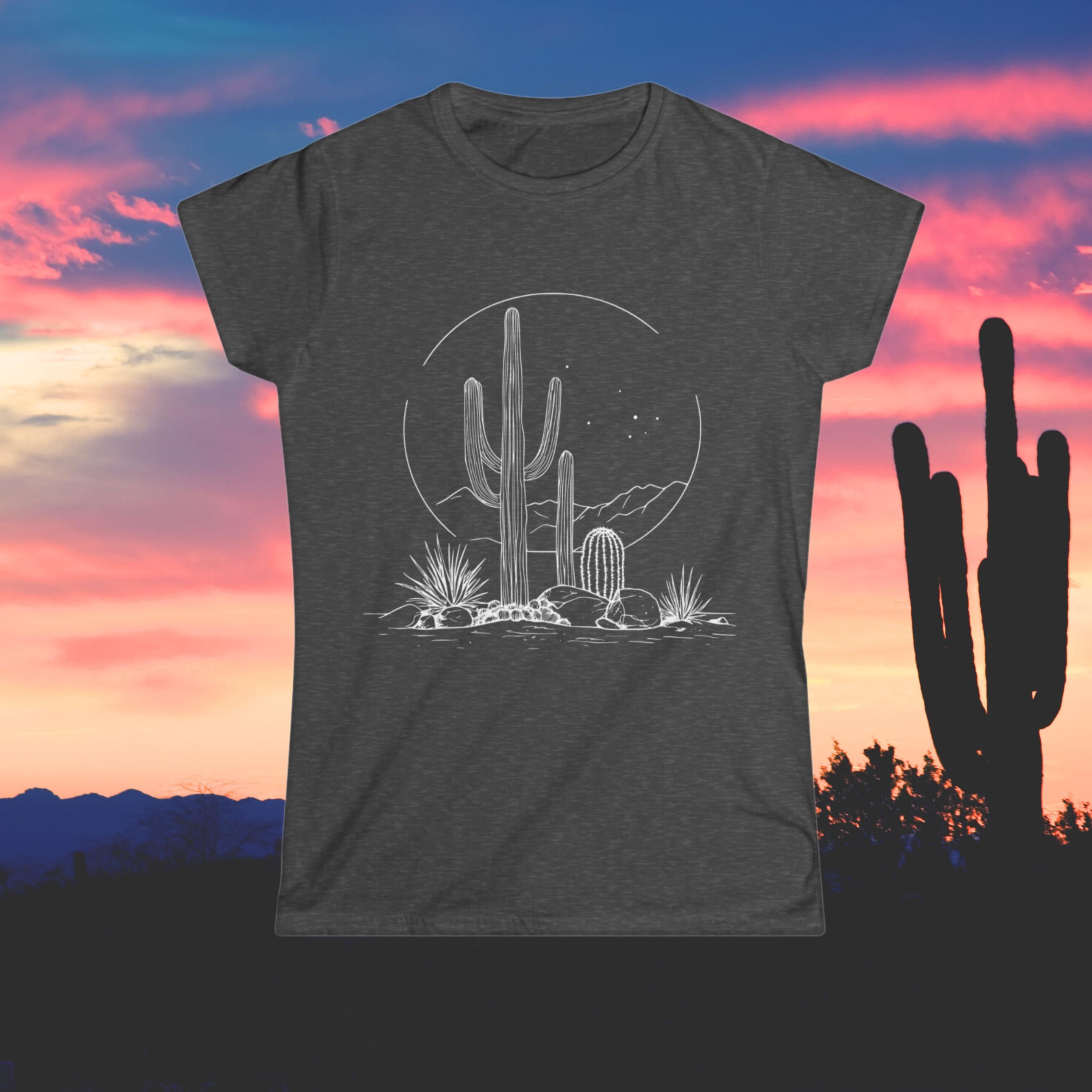 Western Desert Moon Women's Tee, Cowgirl Graphic Shirt, Southwest Style Top, Mountain Cactus Fashion Tee, Vintage Sunset T-Shirt, Boho