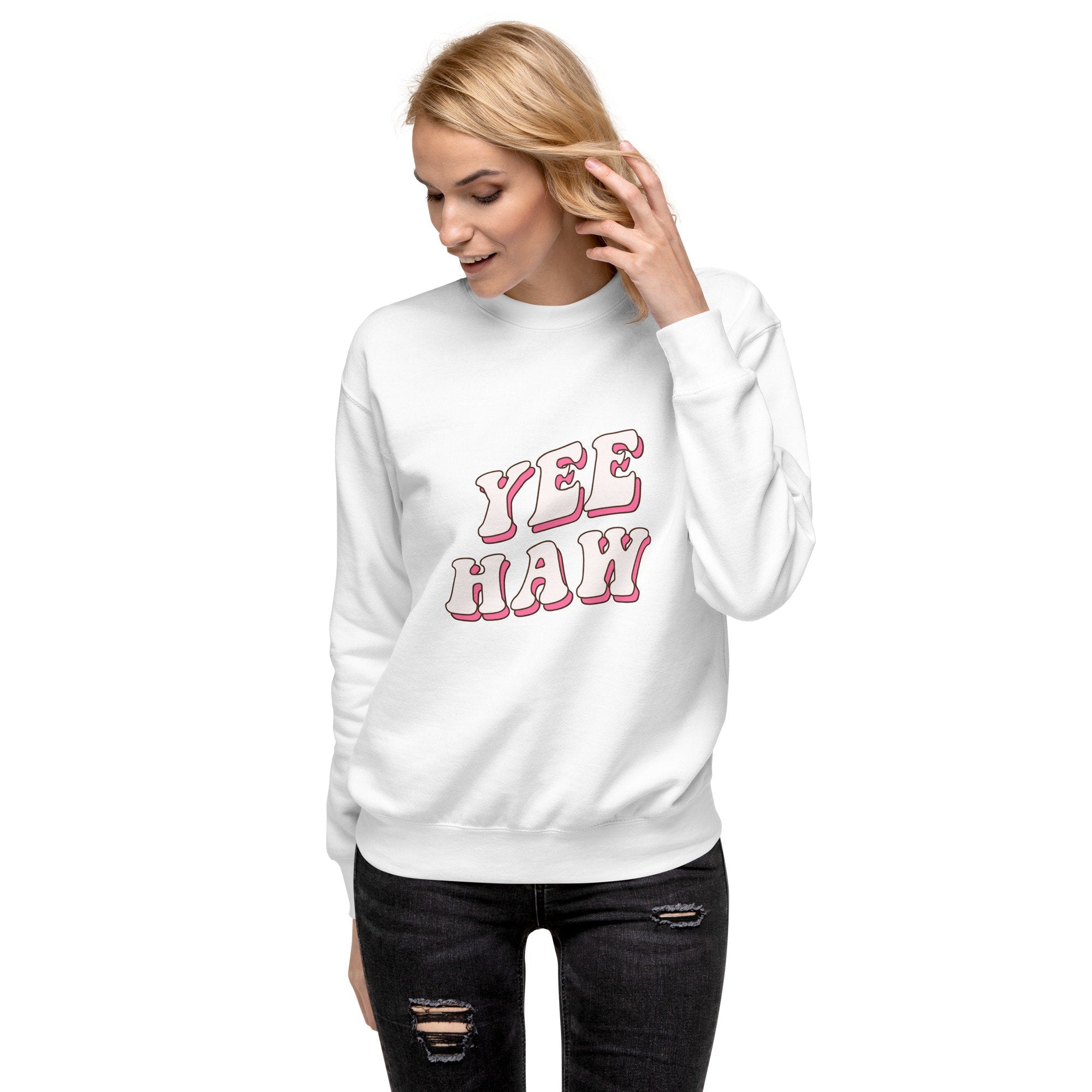 Pink Yeehaw Western Crewneck Sweatshirt - Rodeo Cowgirl Fashion Statement- Funny Cute Cowgirl