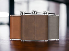 Personalized Engraved Custom Monogram Leather wrapped 6oz flask, Gift for Groomsmen, Unisex gifts for adults