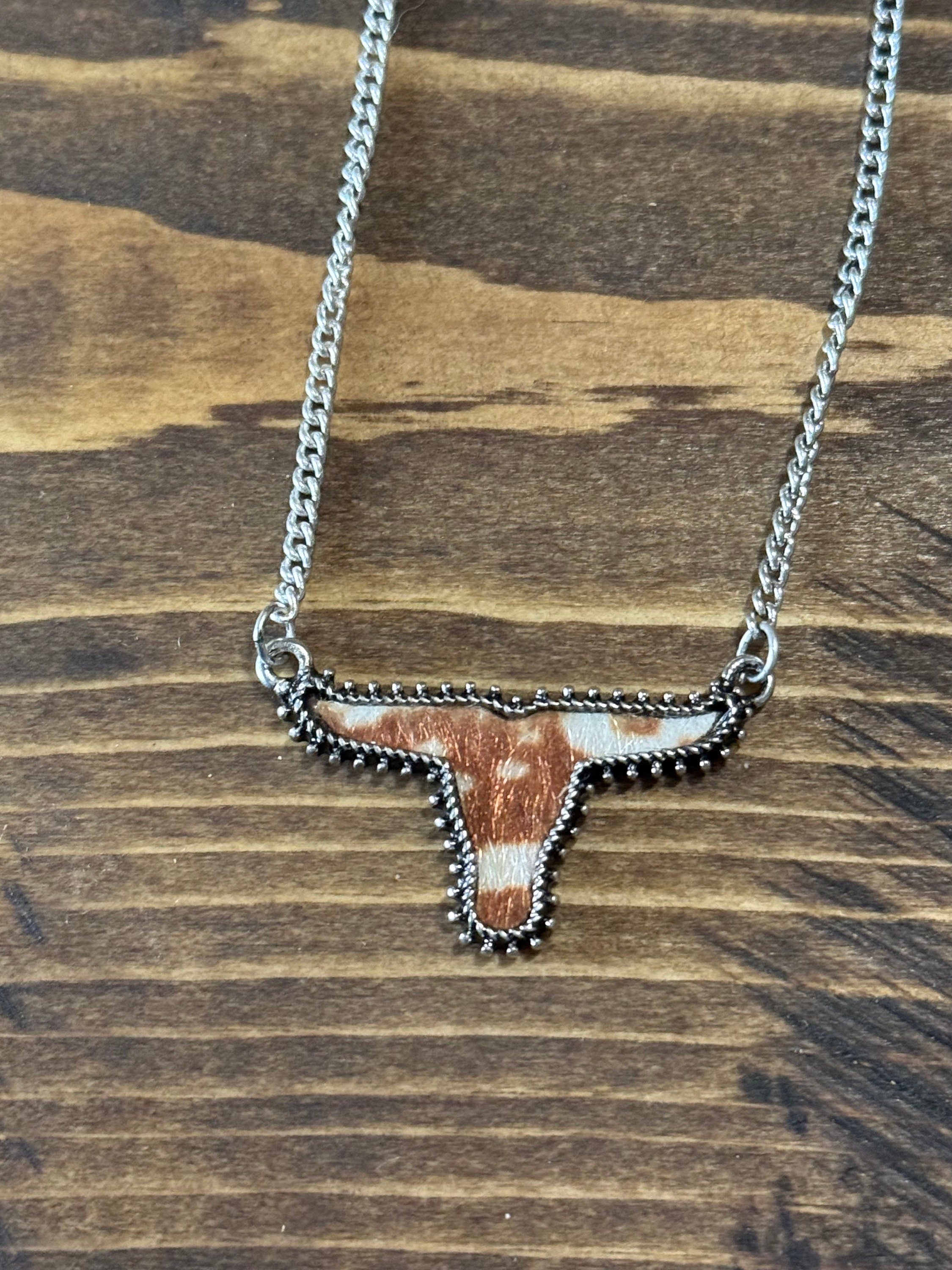 Faux Brown & White Cowhide Pendant Necklace | Western Jewelry | Cowgirl Accessories | Coastal Cowgirl | Rodeo Accessories