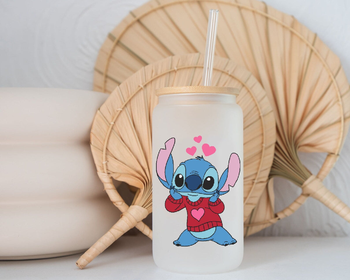 Heart Stitch 16oz Frosted Glass Can